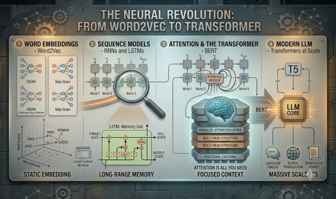 How We Got to LLMs: From Word2Vec to the Transformer